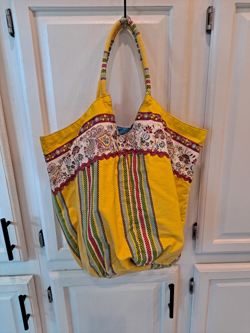 Vibrant Yellow Floral Paisley Cotton Tote Bag Pink Green Blue Green White